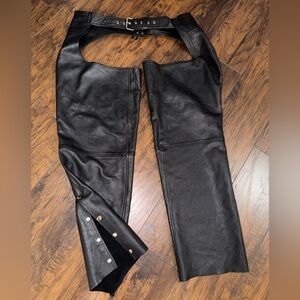Wilson Leather Black Leather Motorcycle Chaps with Belt